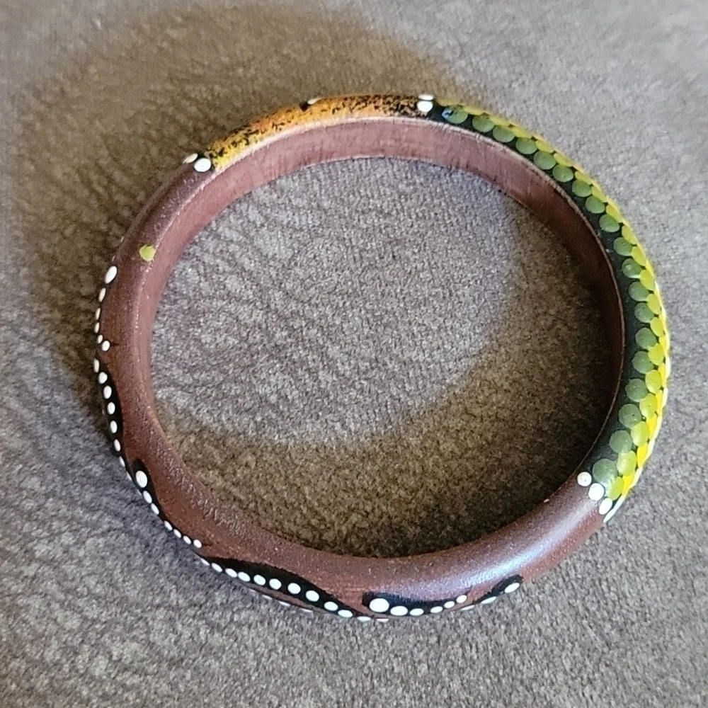 Handpainted Tribal Ethnic Painted Wood Bangle Bracelet